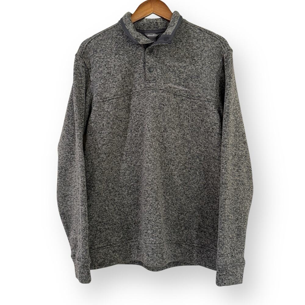 Eddie Bauer Radiator 1/4 Snap Mock Pullover Sweater Fleece Mens L Gray Heather - Picture 1 of 8